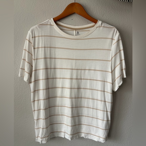 Able Tops - Able Clothing Made in India Ecovero Viscose Cream Brown Striped Tee Women Large